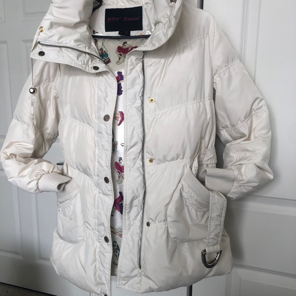 Ladies Betsey Johnson Off/White Weather Coat